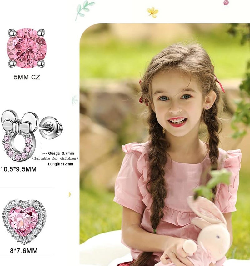 TOP BRIGHT 8 Pairs Hypoallergenic Earrings 925 Sterling Silver Stud Earrings Heart CZ Tiny Butterfly For Kids, Toddlers, Little Girls, Teens, Women - Image 3